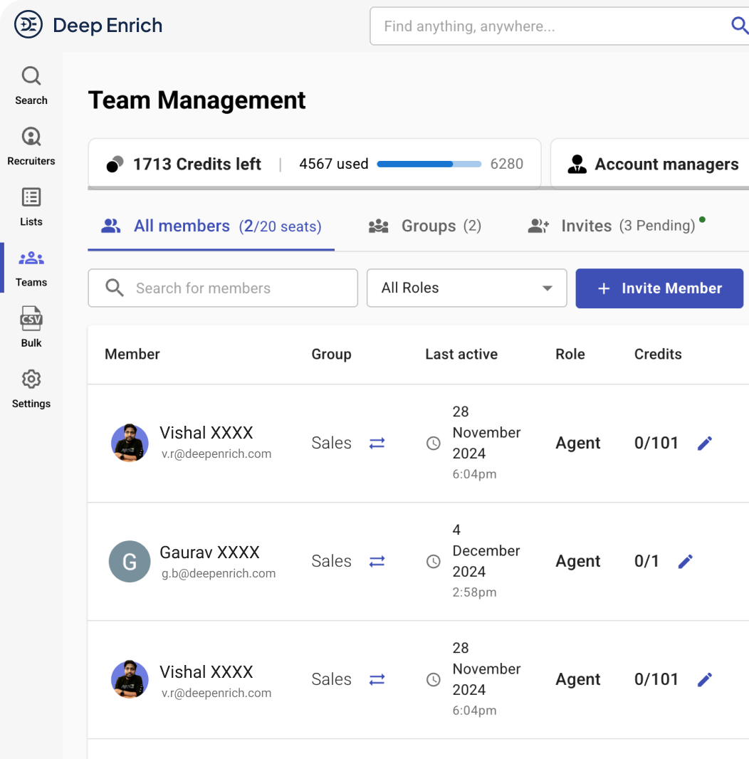 DeepEnrich Team Management