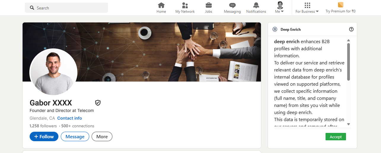 Accessing DeepEnrich on LinkedIn